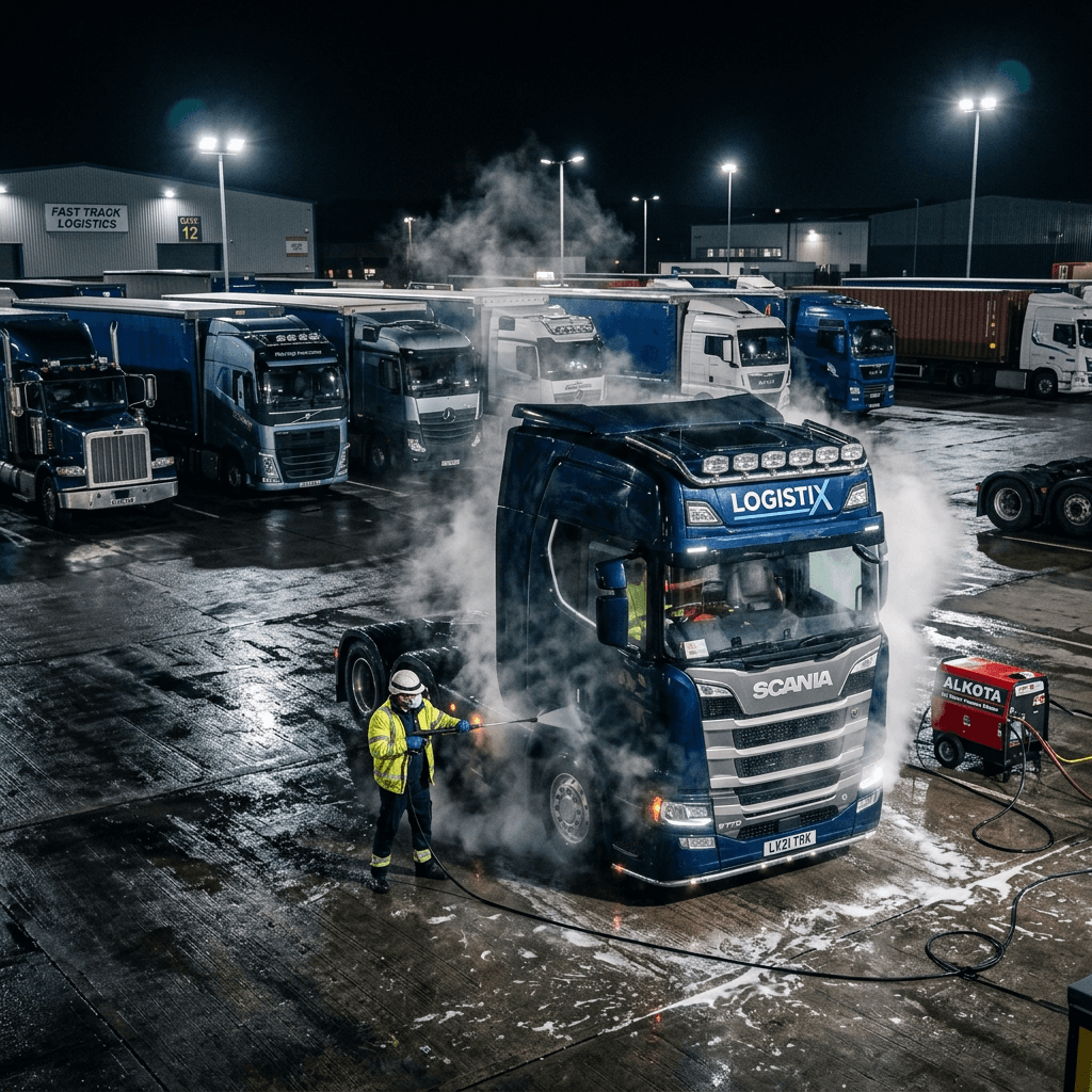 Alkota commercial vehicle pressure washing with high performance chemical detergent