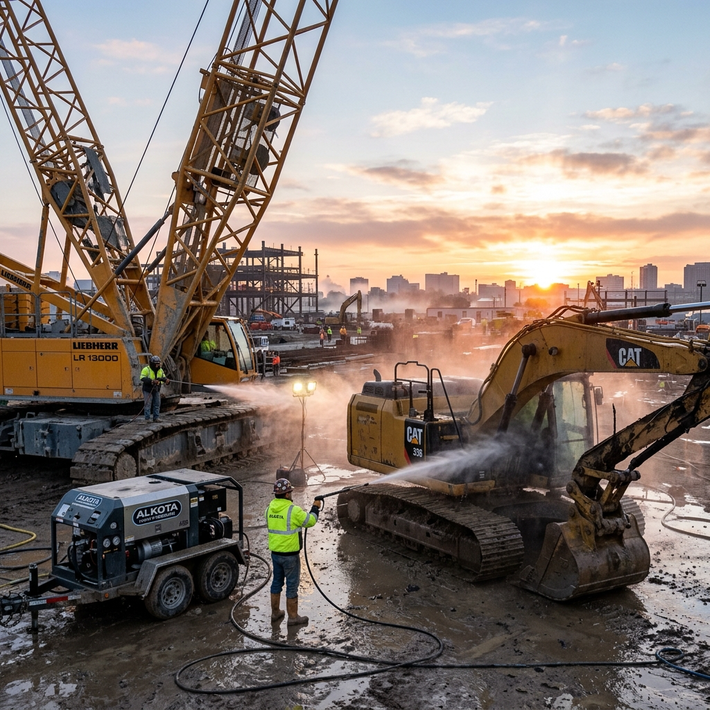 Industrial construction contamination requiring pressure washing